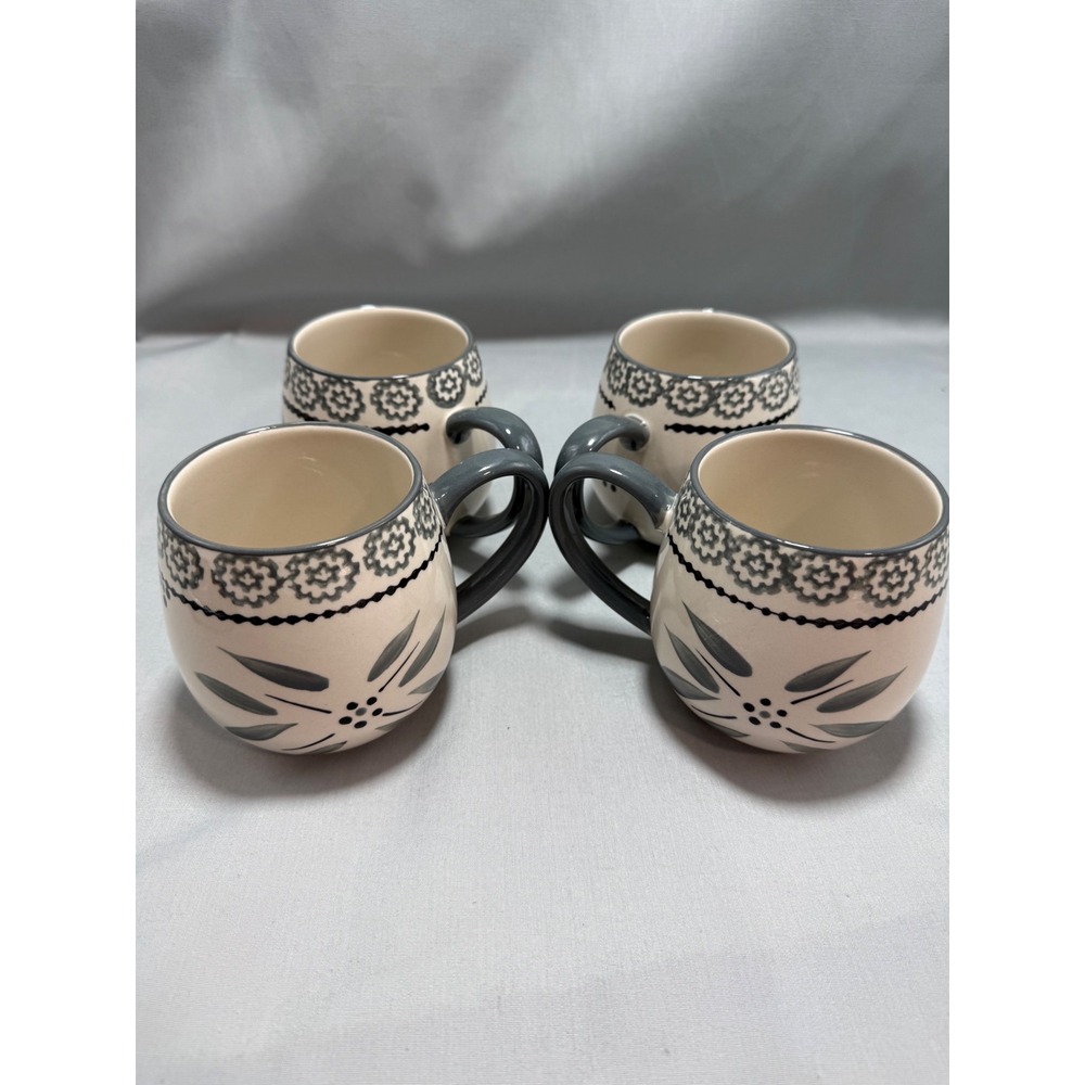 Temp-tations Old World Gray 4 Mugs Rounded Stoneware 14 oz Neutral Farmhouse